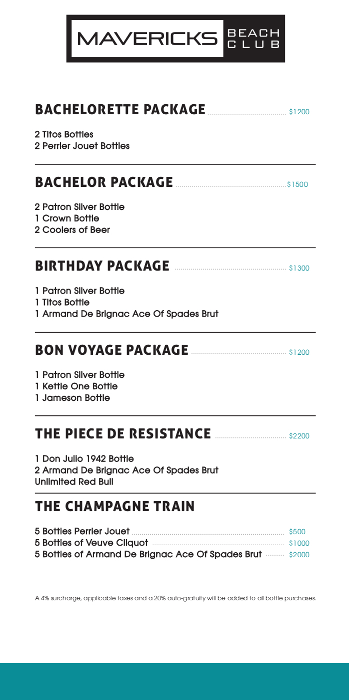 Menus Mavericks Beach Club San Diego